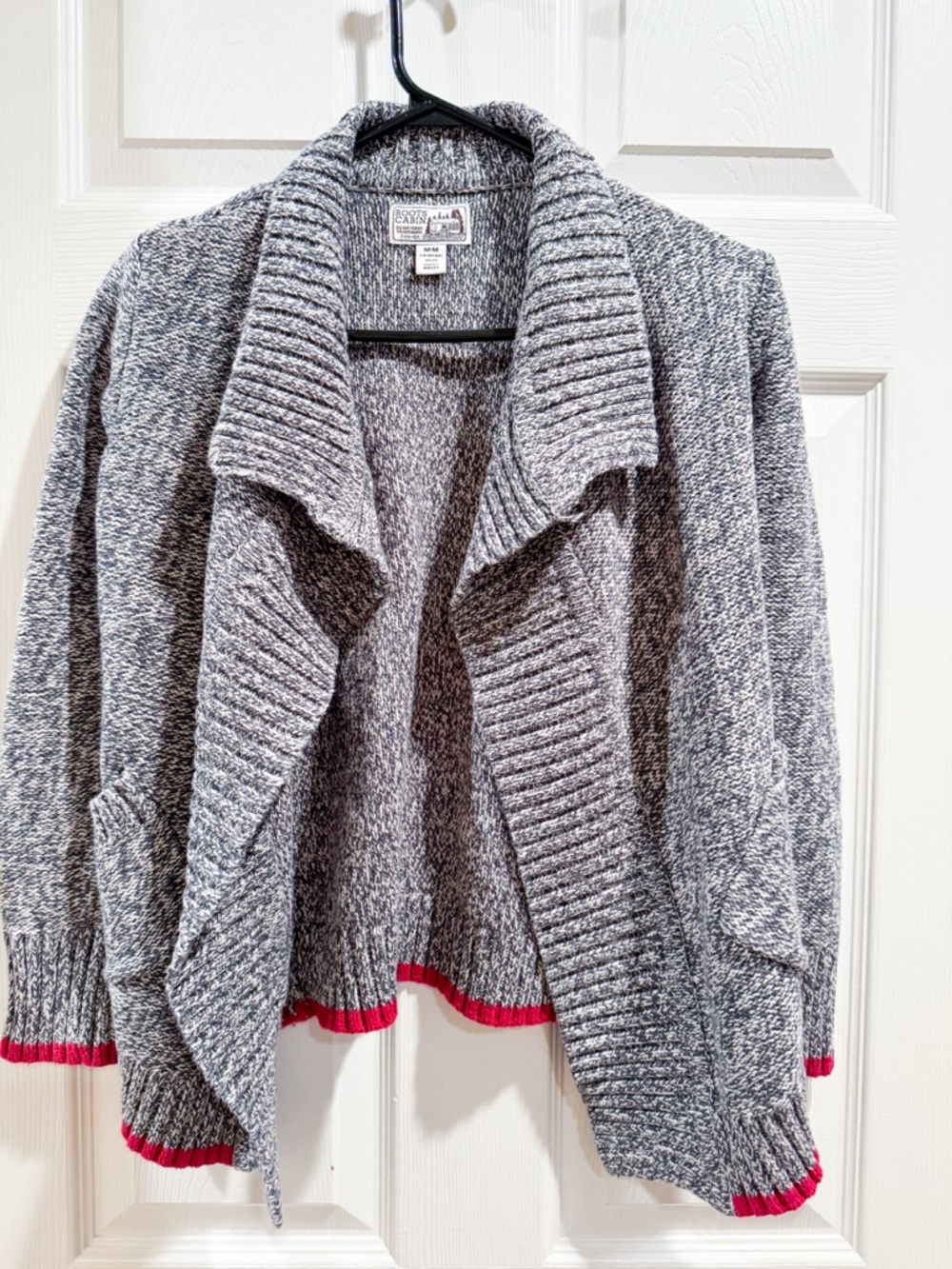Roots Cabin Knit Gray Marled Open-Front Cardigan Sweater M 7-8 Years
